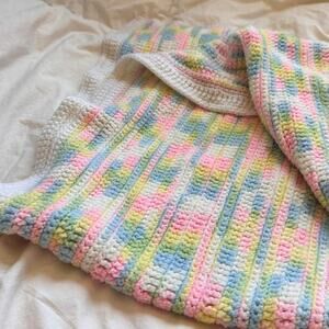 Pastel rainbow crochet baby blanket multicolor afghan 28.5"x53"